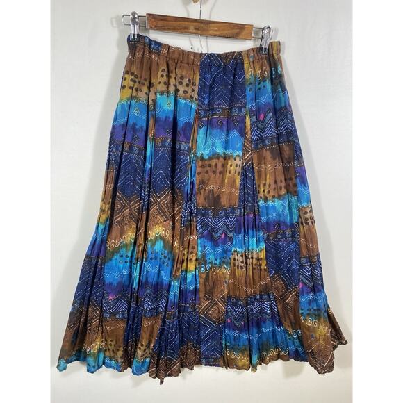 Chicos Maxi Skirt Size 2 Large Blue Brown Broomstick Gypsy Peasant Boho Y2K - Picture 10 of 13